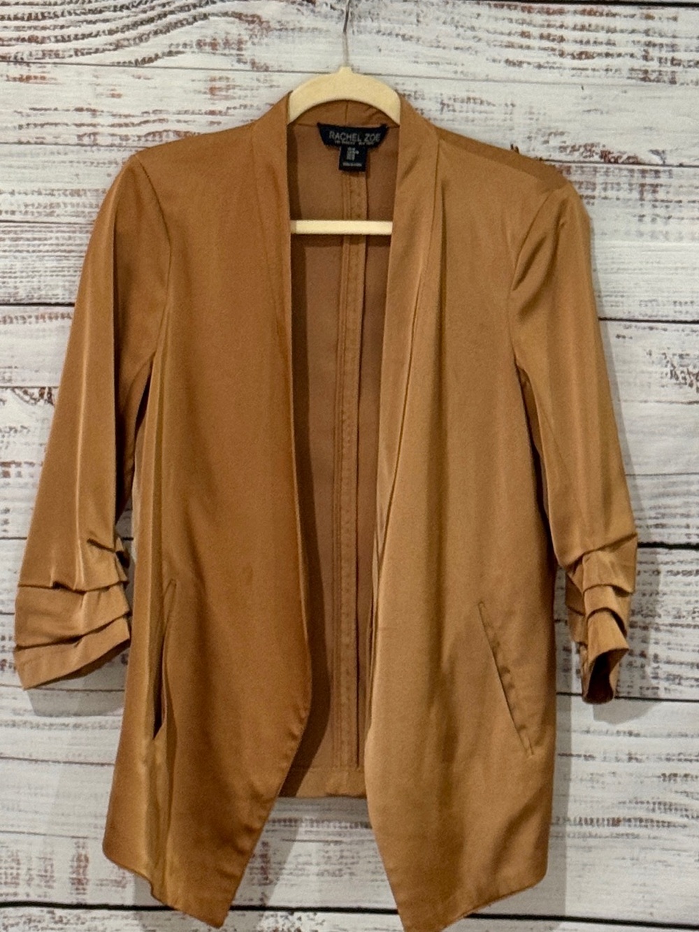RACHEL ZOE Satin Open-Front Women's Blazer in Camel